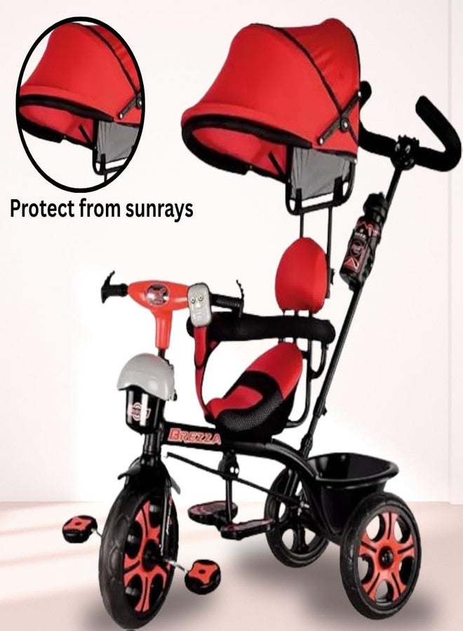 Maanit دراجة مانيت للأطفال ثلاثية العجلات مع مظلة وسلة تخزين مزدوجة - دراجة للأطفال الصغار مزودة بمقبض تحكم للوالدين، وحاجز أمان ومقعد مريح - دراجة موسيقية ثلاثية العجلات للأعمار من 1.5 إلى 5 سنوات (أحمر) - Image 2